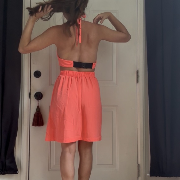 Neon Coral Cut Out Dress - Picture 4 of 7